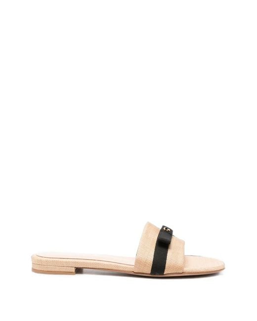 Gianvito Rossi Natural Bow-Detail Woven-Construction Slides