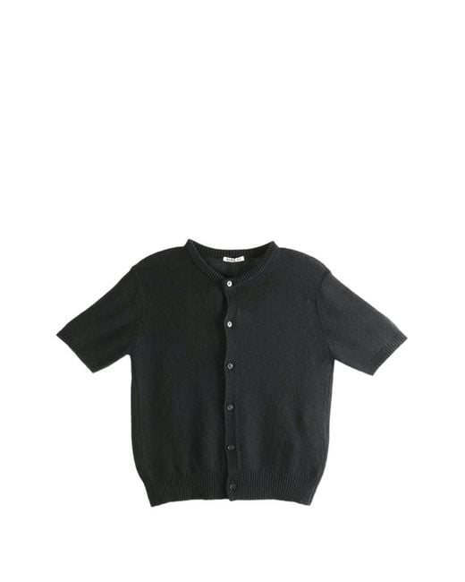 Auralee Black Cardigan Boutonné À Manches Courtes