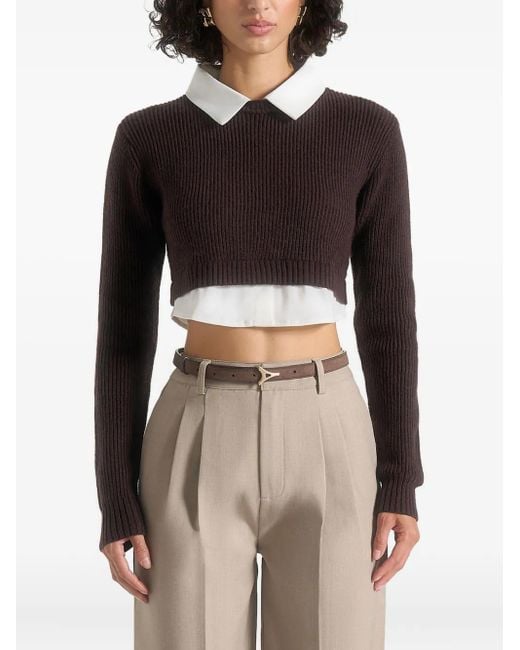 Manière De Voir Flavie Cropped Top Met Afneembare Kraag in het Black