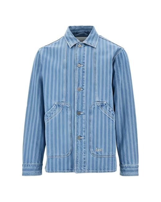 Forét Men's Blue Berry Herringbone-Pattern Denim Jacket