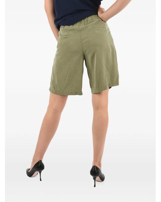 Woolrich Green Pleated Elastic-Waist Shorts