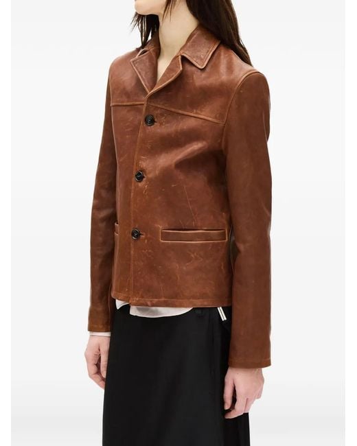 Ann Demeulemeester Brown Grained Calf Leather Jacket
