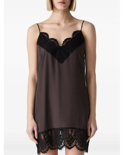 Vera Wang Black Lace-Trim Slip Mini Dress
