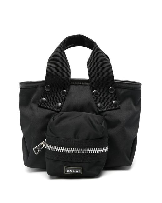 Sacai Black Pocket Small Nylon Tote