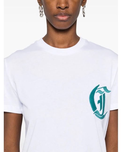 Just Cavalli White Embroidered Logo Cotton T-Shirt