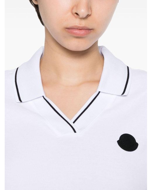 Moncler White Poloshirt mit Logo-Applikation