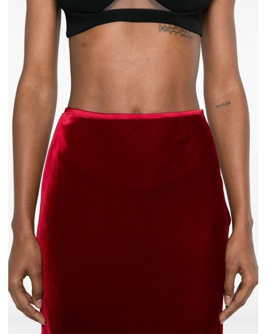 V:PM ATELIER Red Burlesque Midi Velvet Skirt