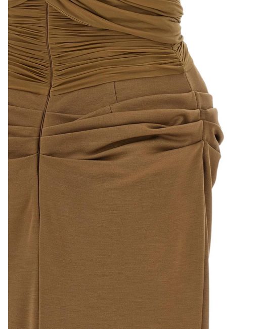 Magda Butrym Natural Draped Strapless Midi Dress