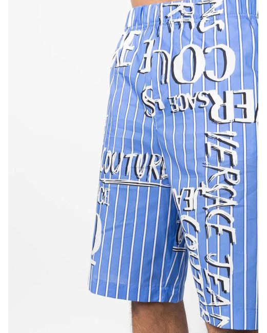 Versace Jeans Couture Blue Logo-Print Cotton Shorts for men