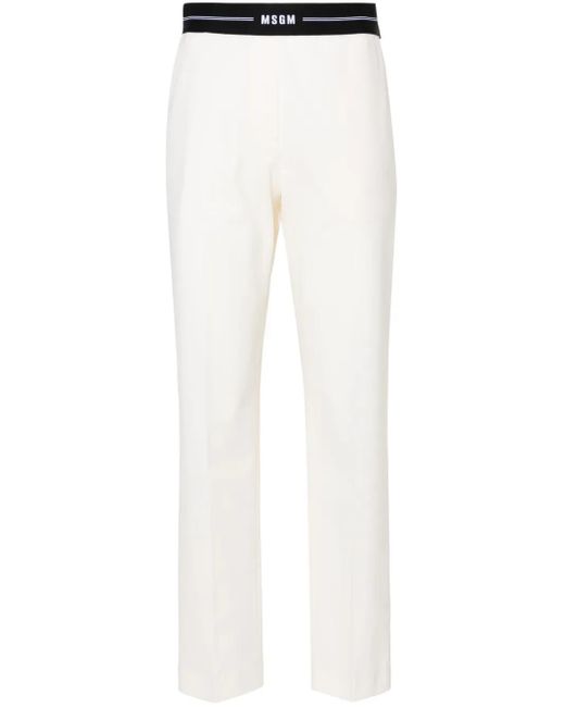 MSGM White Logo-Waistband Tapered Trousers