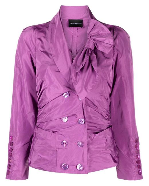 Emporio Armani Purple Bow-detail Double-breasted Fitted Jacket