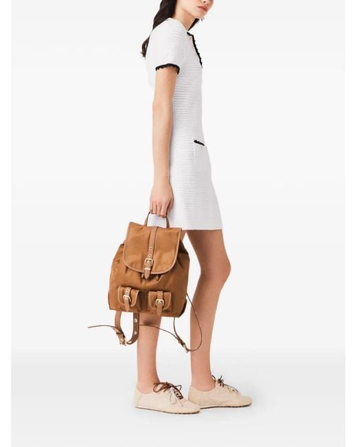 Maje White Contrast-Trim Mini Dress