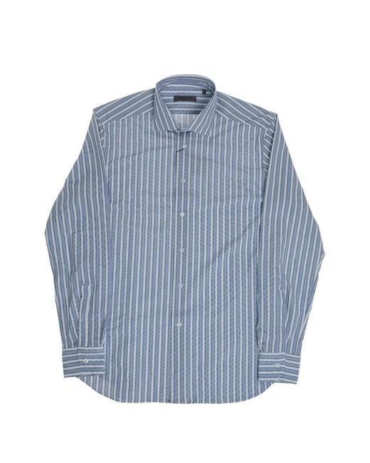 Corneliani Blue Striped Long-Sleeve Shirt for men