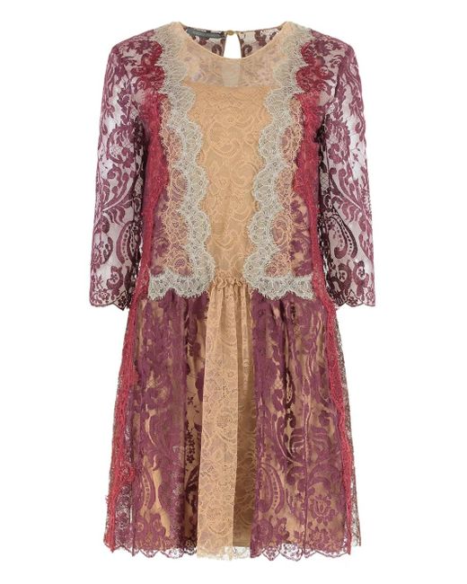 Alberta Ferretti Mini-Jurk Met Kant in het Red