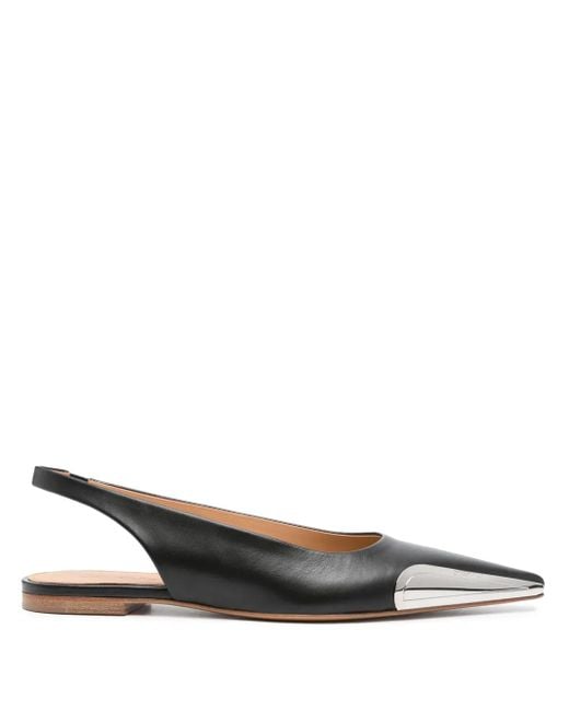 Off-White c/o Virgil Abloh Black Logo-Plaque Point-Toe Slingback Leather Flats