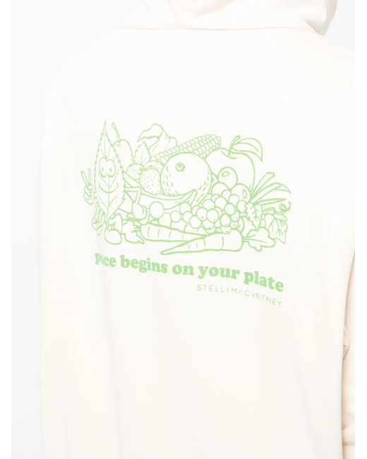 Stella McCartney White Slogan-Print Drawstring Cotton Hoodie