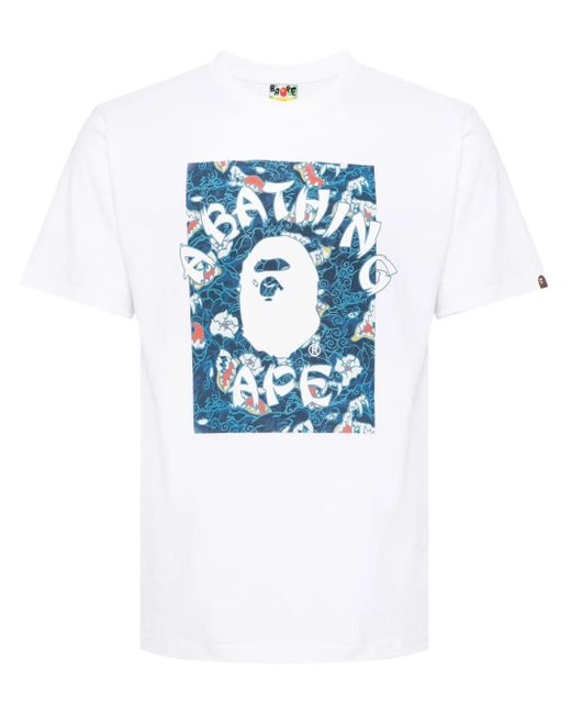 A Bathing Ape Blue Japanese Tattoo Camo On College Tee for men