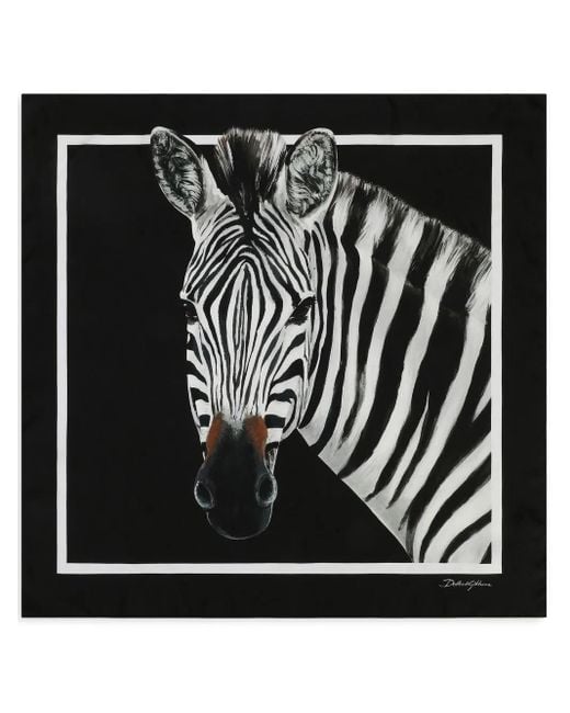 Dolce & Gabbana Black Silk Zebra Print Scarf