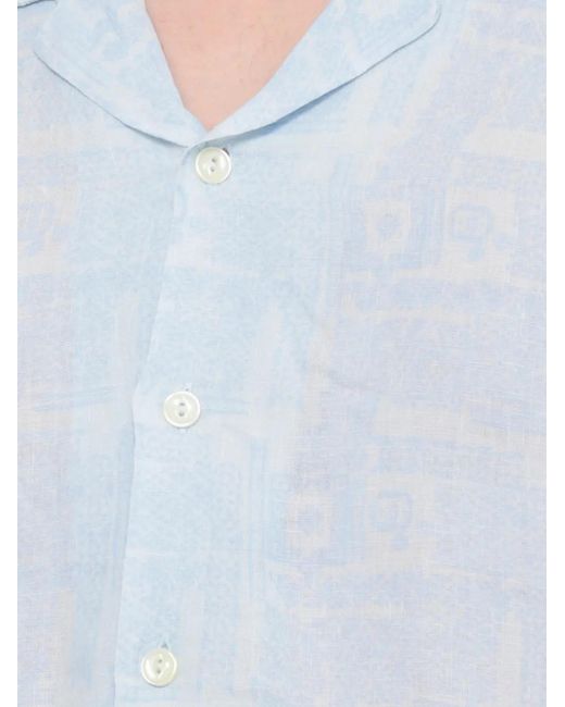 120% Lino Blue Short-Sleeved Shirt for men
