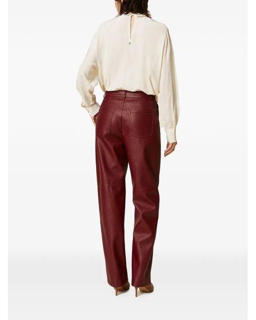 Twinset Red Wide Faux Leather Trousers