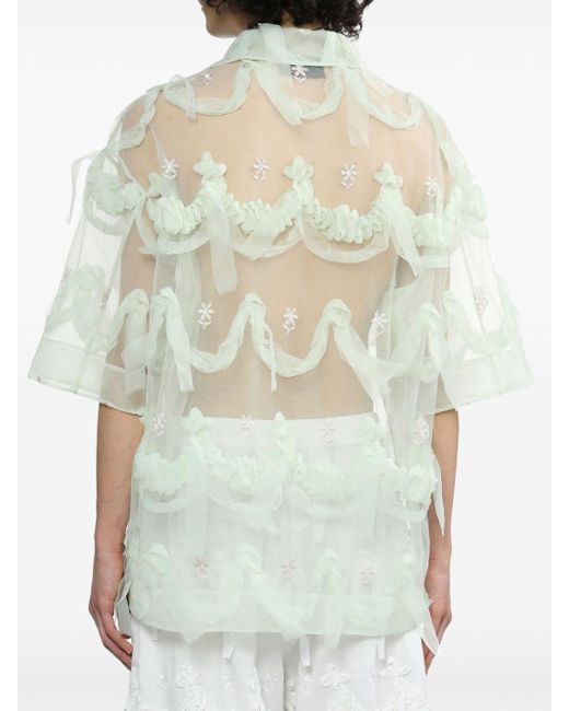 Simone Rocha Blue Floral-embroidered Tulle Shirt for men