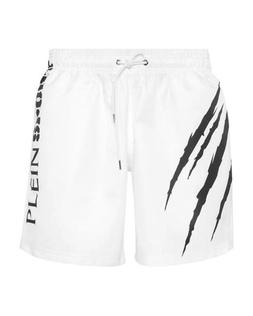 Philipp Plein White Swim Scratch Logo Shorts for men