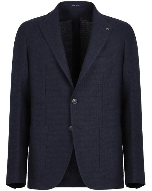 Tagliatore Blue Peak-Lapels Single-Breasted Blazer for men