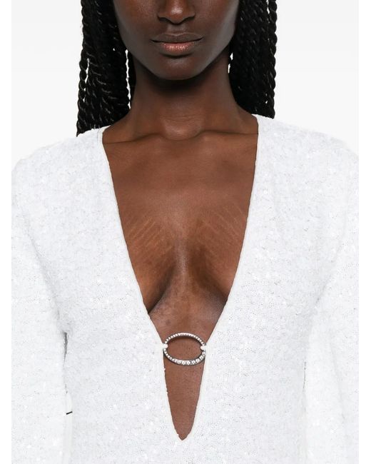 Oseree White Robe Courte À Paillettes Et Détail D'Anneau