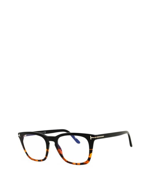 Tom Ford Black Tortoiseshell-Effect Rectangle-Frame Glasses for men