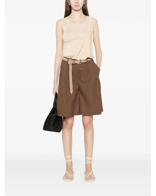 Alpha Studio Brown Pleated Tailored Shorts