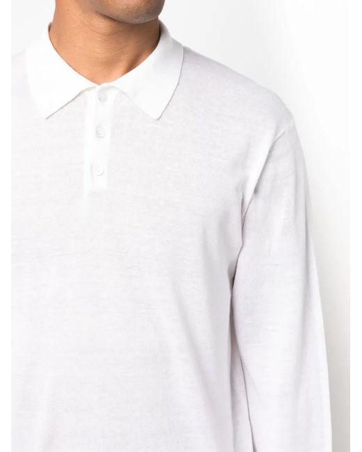 Paltò White Long-Sleeved Cotton-Linen Polo Shirt for men