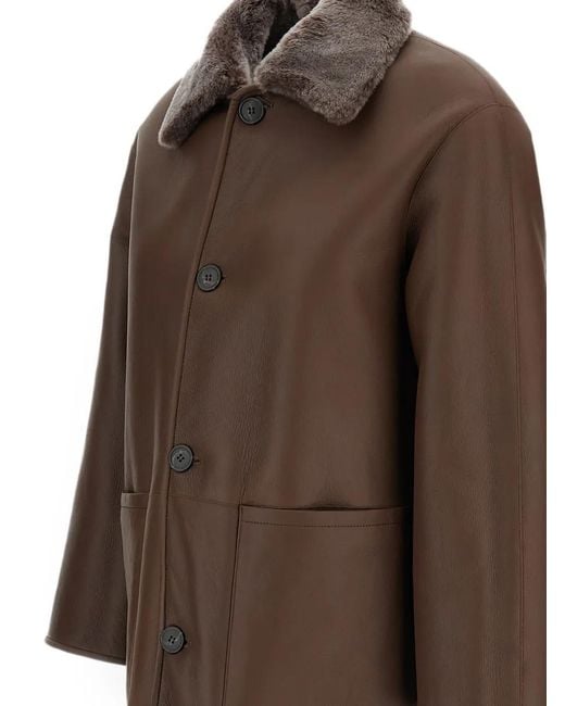 Arma Brown Shearling Patch-Pocket Coat