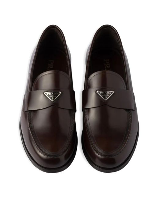 Prada Black Triangle-Logo Leather Loafers for men