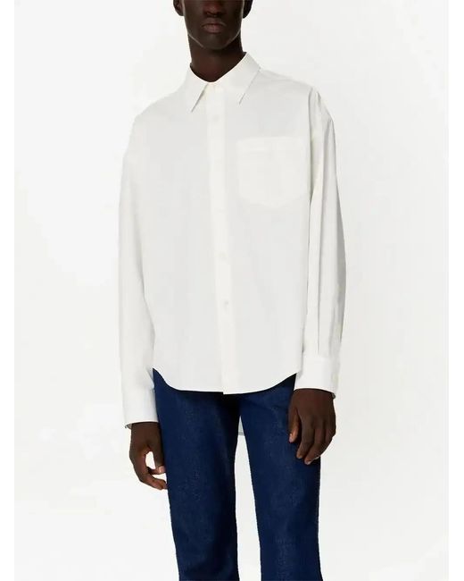 AMI White Relaxed-Fit Cotton Shirt With Curved Hem