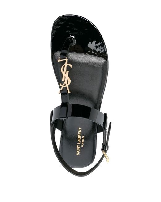 Saint Laurent Black Cassandre Patent Leather Sandals for men