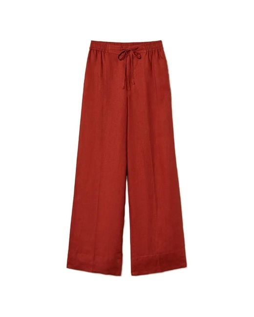 Twinset Linen Trousers With Embroidered Logo