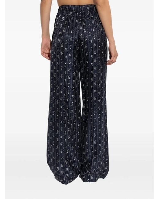 Tory Burch Blue Paisley Print Wide-Leg Trousers