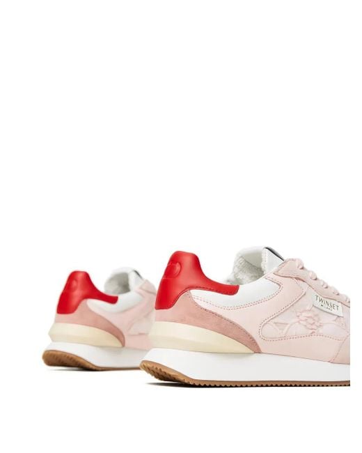 Twinset Pink Lace-Insert Low-Top Sneakers