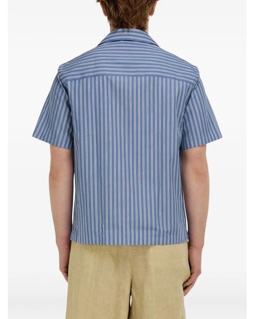Ferragamo Blue Short Sleeve Popline Shirt for men
