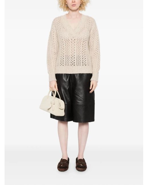 Eleventy Natural Sequin-Embellished Open-Knit Sweater