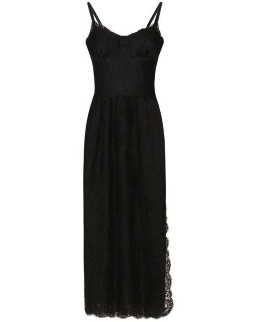 Slip dress con encaje Chantilly Dolce & Gabbana de color Black