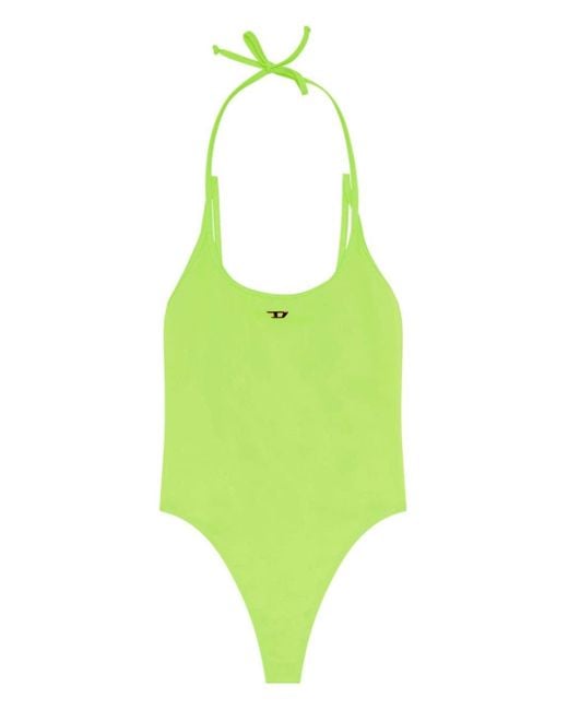 DIESEL Green Neon Halterneck Swimsuit With D Logo