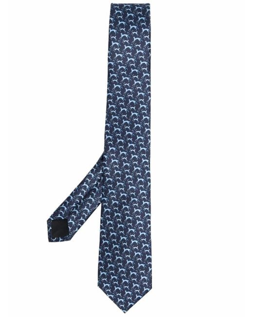 Lanvin Silk Cat-print Twill Tie in Blue for Men - Lyst