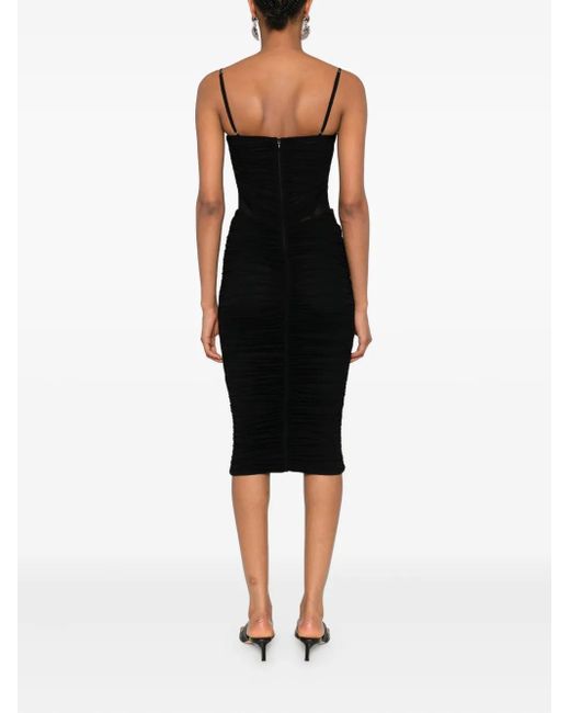 Blumarine Black Ruched Midi Party Dress