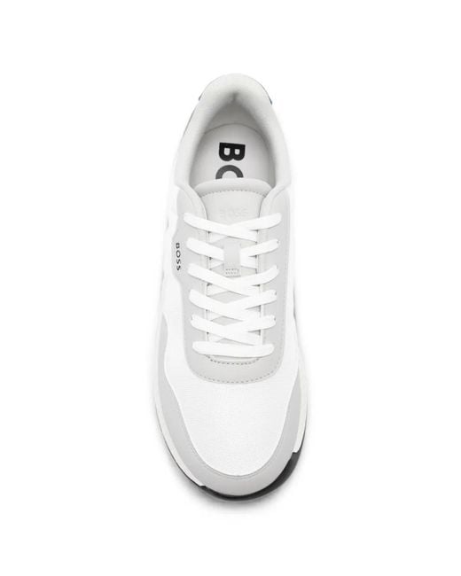 Boss White Logo-Print Sneakers for men