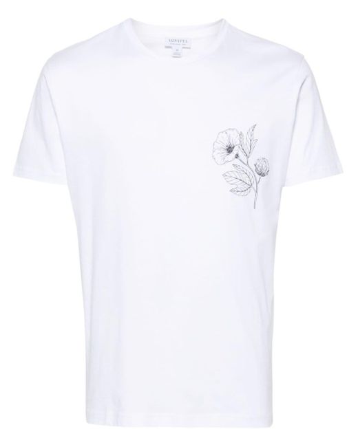 T-shirt en coton à imprimé floral Sunspel pour homme en coloris White