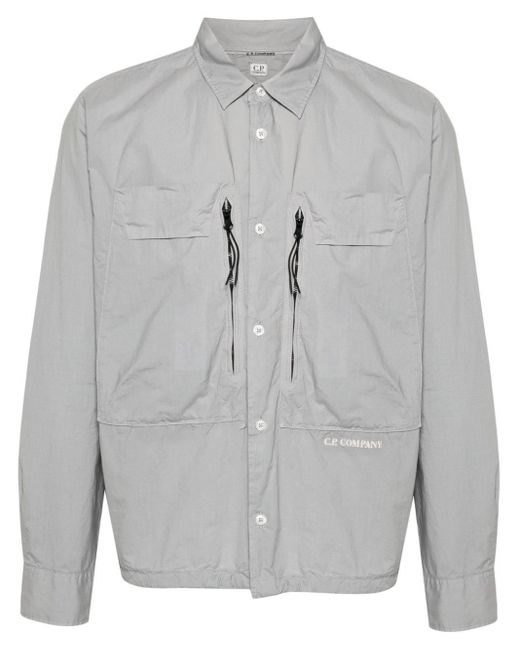 C P Company Gray Embroidered-logo Poplin Shirt for men