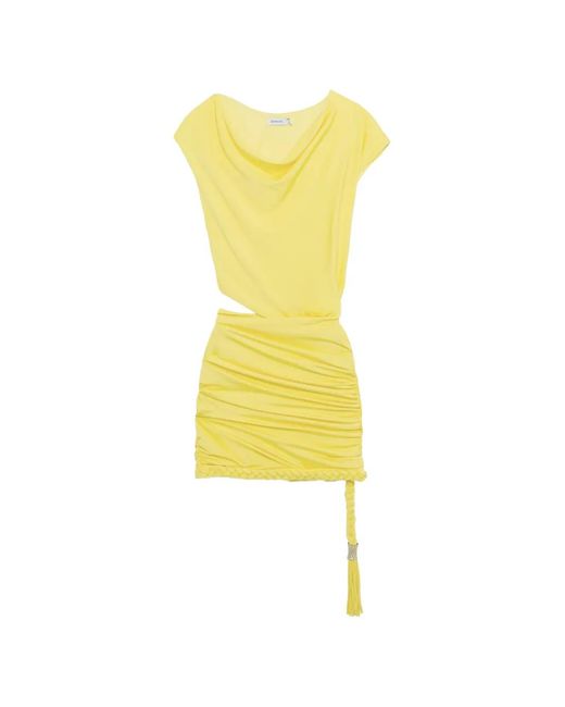 Jonathan Simkhai Yellow Nyla Draped Braided-Hem Mini Dress