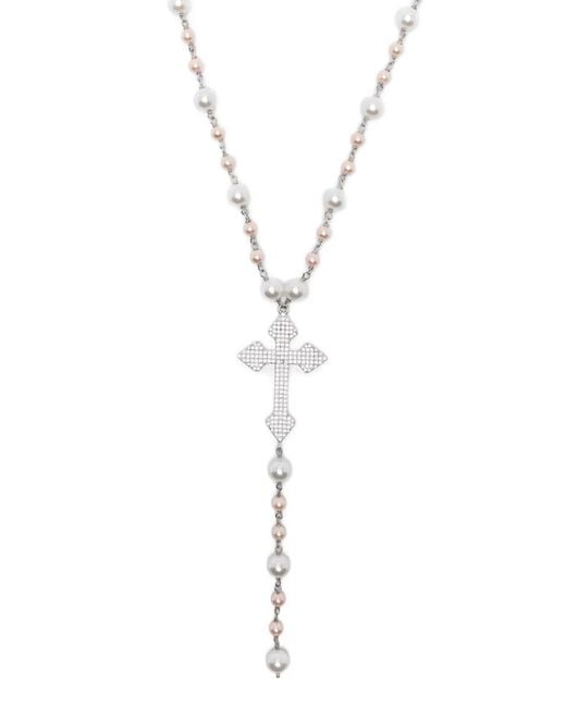 DARKAI White Pearls Rosary Beaded Cross Necklace