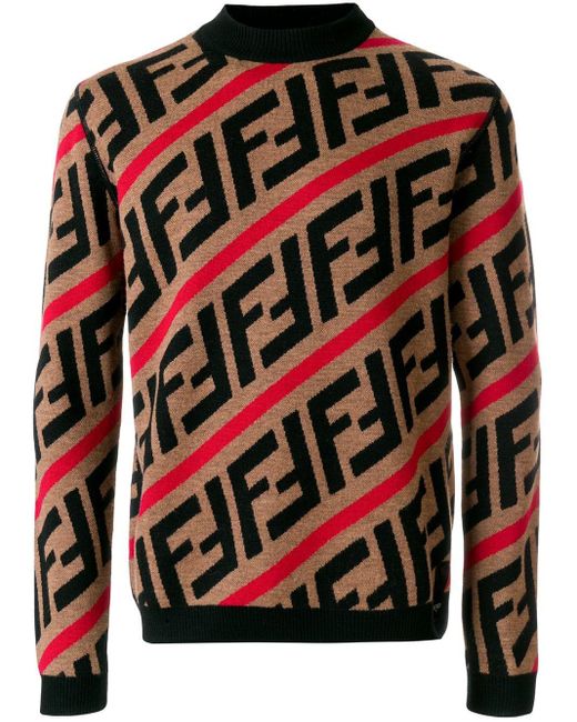 Fendi Wool Pullover in Red for Men Mens Sweaters and knitwear Fendi Sweaters and knitwear 